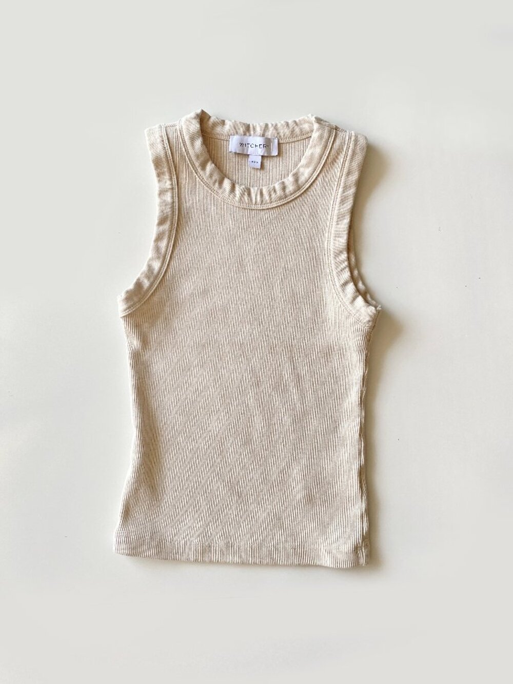 Witchery Ribbed Cotton Blend Tank Top Ruffle Trim Size XXS